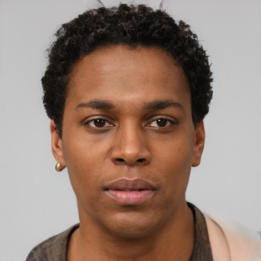 Neutral black young-adult male with short  brown hair and brown eyes