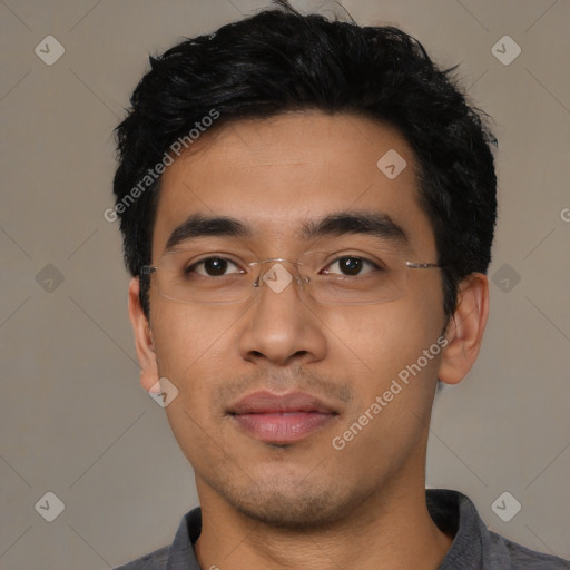 Neutral asian young-adult male with short  black hair and brown eyes