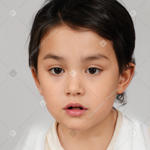 Neutral white child female with medium  brown hair and brown eyes