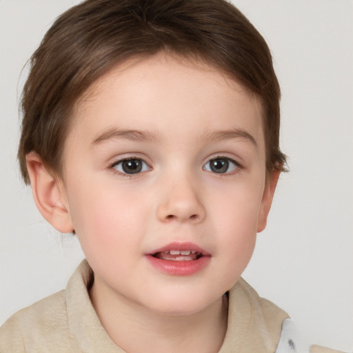 Neutral white child female with short  brown hair and brown eyes