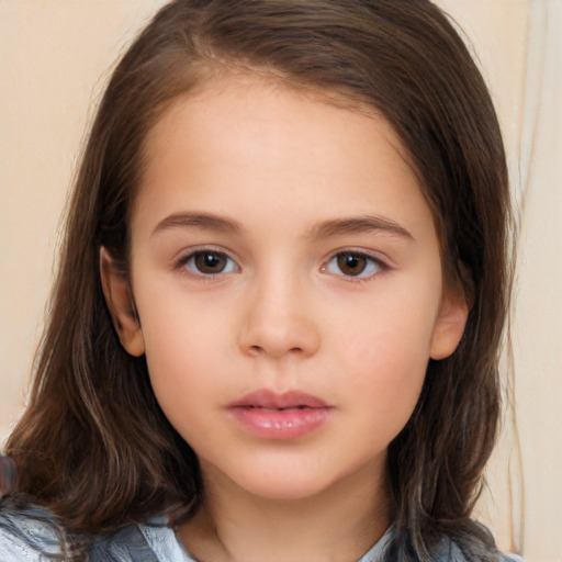 Neutral white child female with medium  brown hair and brown eyes