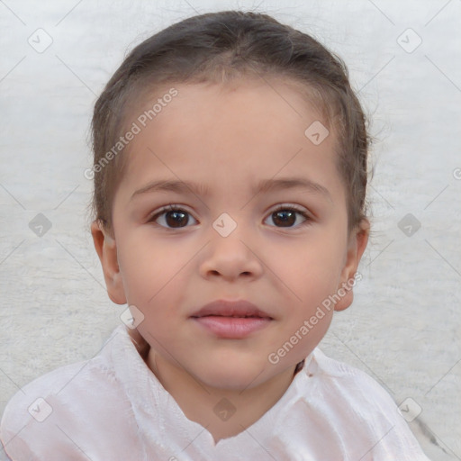 Neutral white child female with short  brown hair and brown eyes