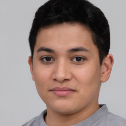 Neutral asian young-adult male with short  black hair and brown eyes