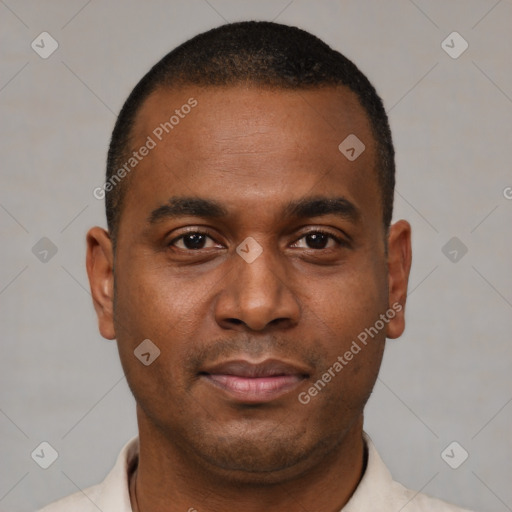 Neutral latino young-adult male with short  brown hair and brown eyes