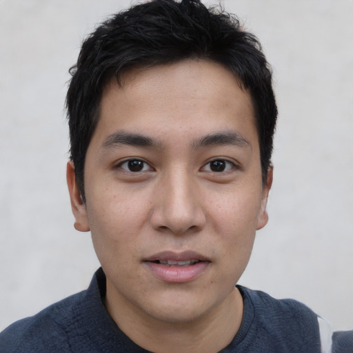 Neutral asian young-adult male with short  brown hair and brown eyes