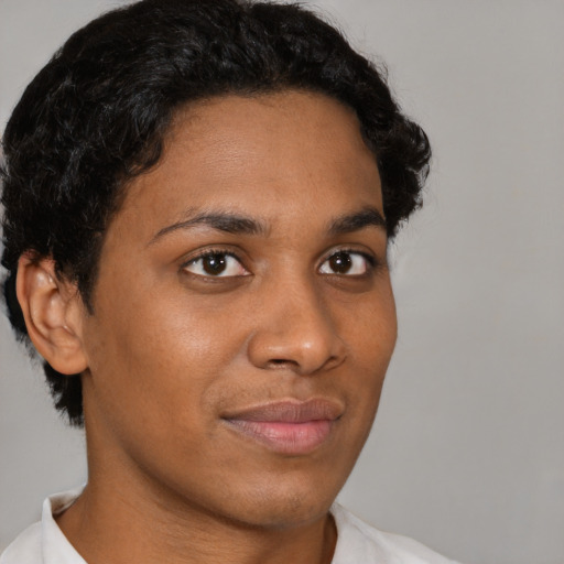 Neutral asian young-adult female with short  black hair and brown eyes