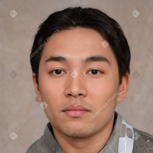 Neutral asian young-adult male with short  black hair and brown eyes