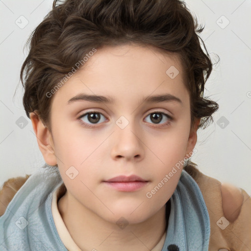 Neutral white child female with medium  brown hair and brown eyes