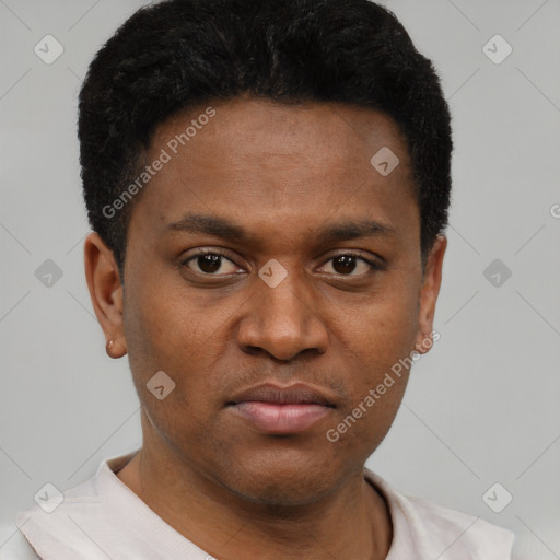 Neutral latino young-adult male with short  brown hair and brown eyes