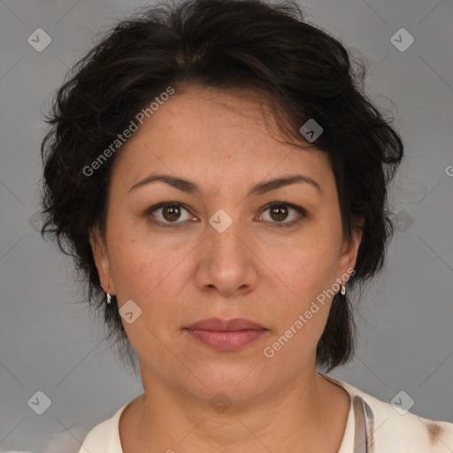 Neutral white adult female with medium  brown hair and brown eyes