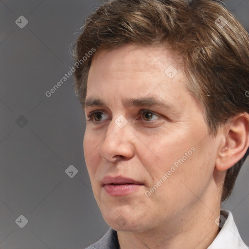 Neutral white adult male with short  brown hair and brown eyes