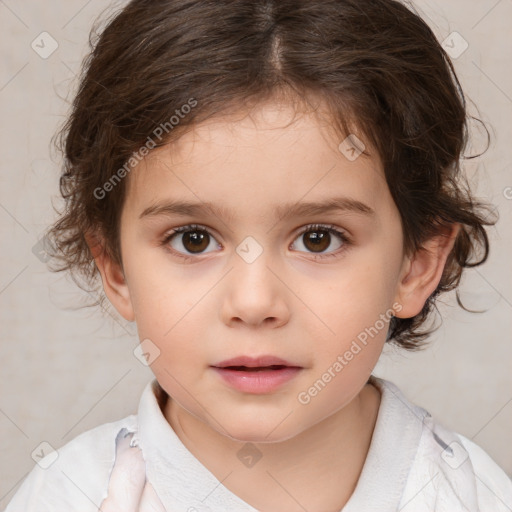 Neutral white child female with medium  brown hair and brown eyes