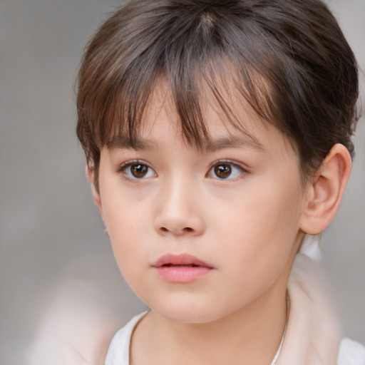 Neutral white child female with short  brown hair and brown eyes