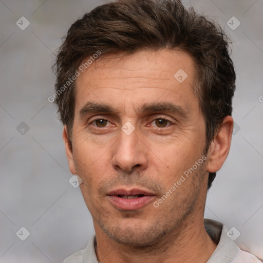 Neutral white adult male with short  brown hair and brown eyes