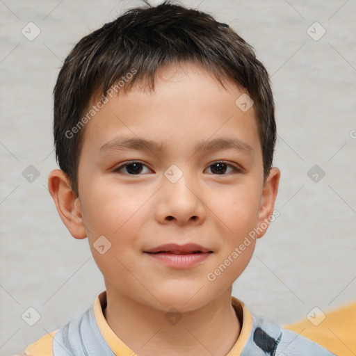 Neutral white child male with short  brown hair and brown eyes