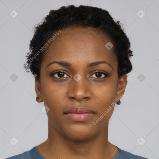 Neutral black young-adult female with short  brown hair and brown eyes