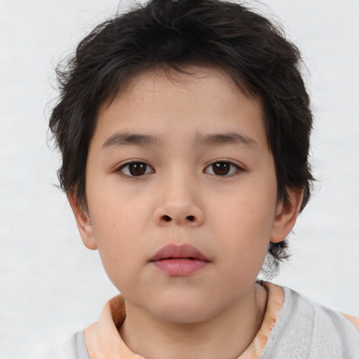 Neutral asian child female with short  brown hair and brown eyes