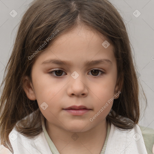 Neutral white child female with medium  brown hair and brown eyes