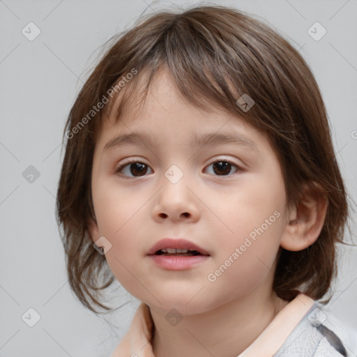 Neutral white child female with medium  brown hair and brown eyes