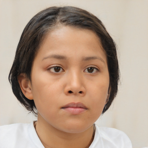 Neutral white child female with medium  brown hair and brown eyes