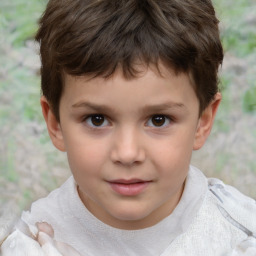 Joyful white child male with short  brown hair and brown eyes