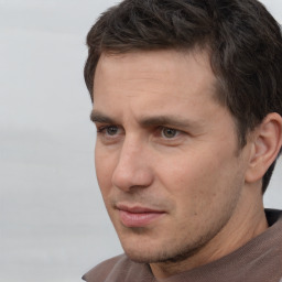 Neutral white adult male with short  brown hair and brown eyes