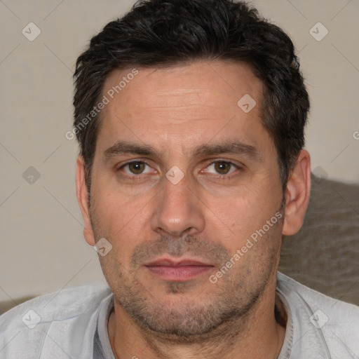 Neutral white adult male with short  brown hair and brown eyes