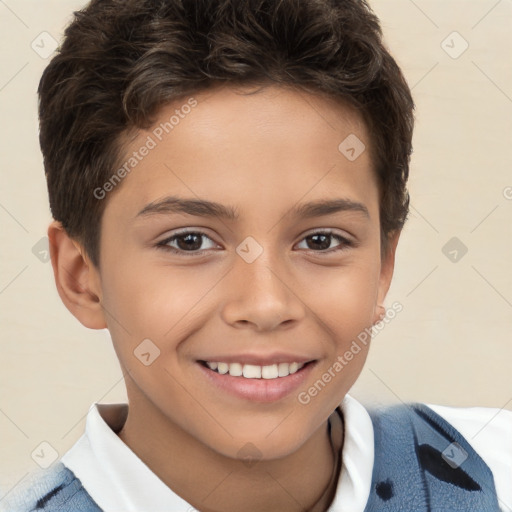 Joyful white child male with short  brown hair and brown eyes