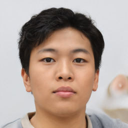 Neutral asian young-adult male with short  brown hair and brown eyes