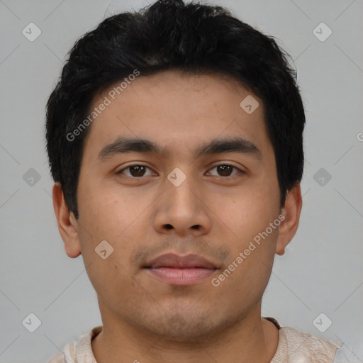 Neutral asian young-adult male with short  black hair and brown eyes