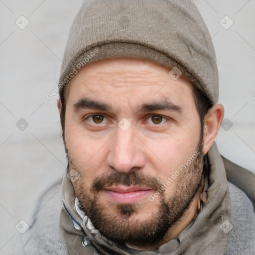 Neutral white adult male with short  brown hair and brown eyes