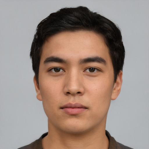 Neutral asian young-adult male with short  black hair and brown eyes