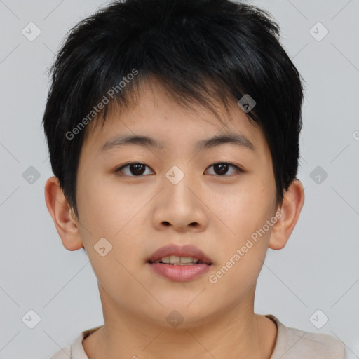 Neutral asian young-adult male with short  brown hair and brown eyes