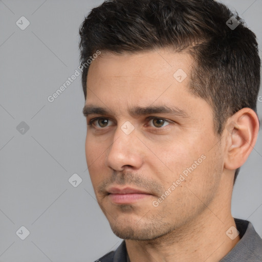 Neutral white adult male with short  brown hair and brown eyes