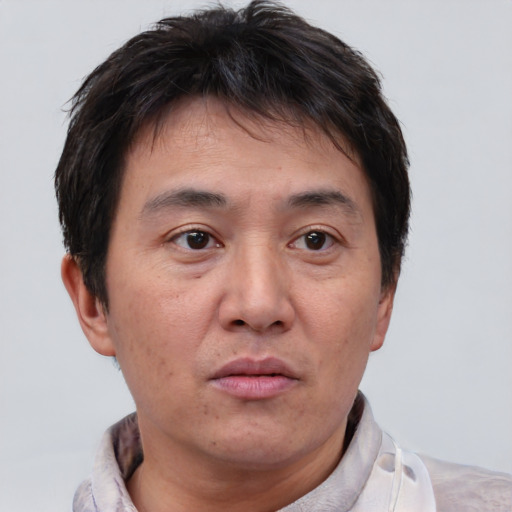 Neutral white adult male with short  brown hair and brown eyes