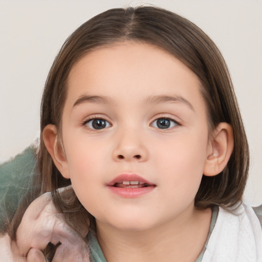 Neutral white child female with medium  brown hair and brown eyes