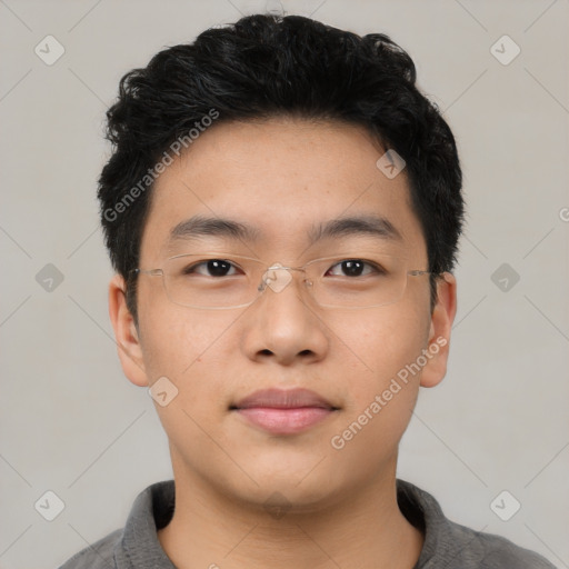 Neutral asian young-adult male with short  black hair and brown eyes