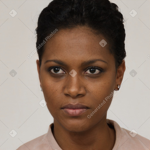 Neutral black young-adult female with short  brown hair and brown eyes