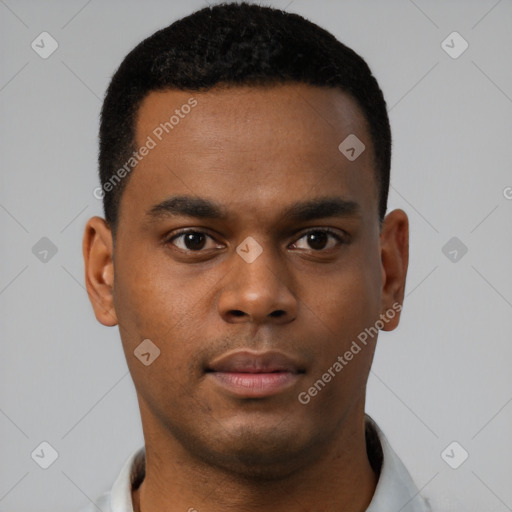 Neutral black young-adult male with short  brown hair and brown eyes