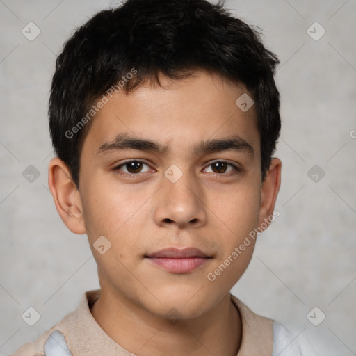 Neutral white child male with short  brown hair and brown eyes