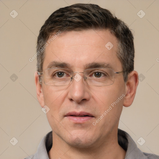 Neutral white adult male with short  brown hair and brown eyes