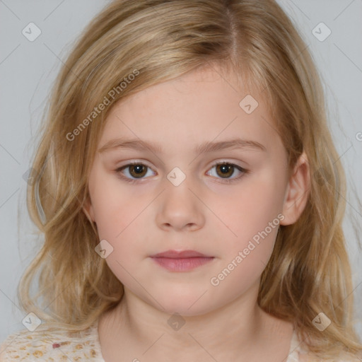 Neutral white child female with medium  brown hair and brown eyes