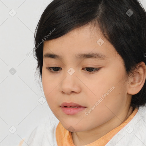 Neutral white child female with medium  brown hair and brown eyes