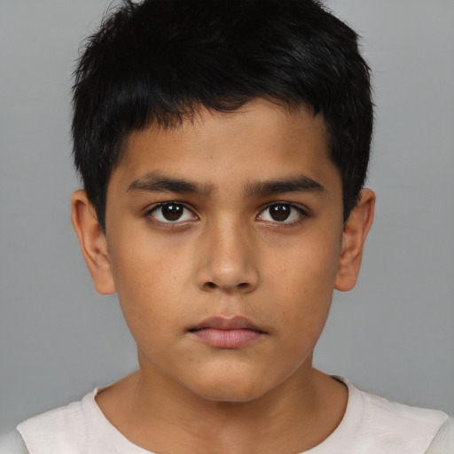 Neutral asian child male with short  black hair and brown eyes