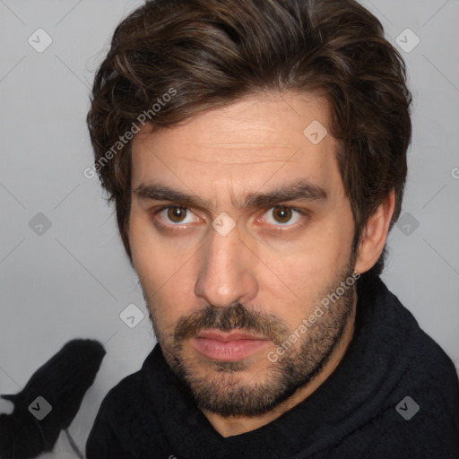 Neutral white adult male with short  brown hair and brown eyes