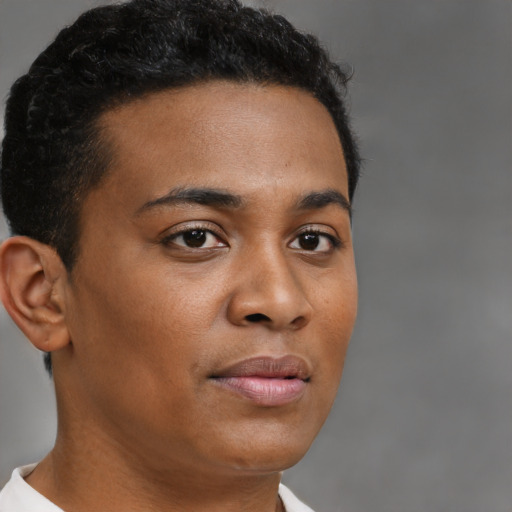 Neutral black young-adult male with short  brown hair and brown eyes