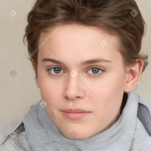 Neutral white child female with short  brown hair and brown eyes