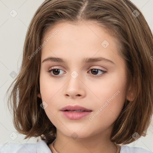 Neutral white child female with medium  brown hair and brown eyes