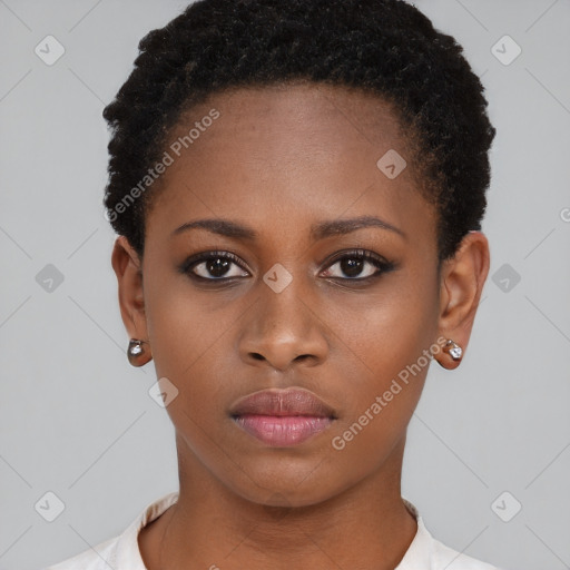 Neutral black young-adult female with short  brown hair and brown eyes