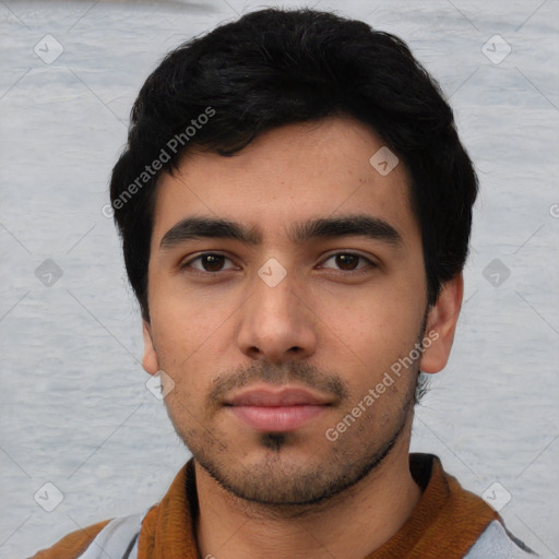 Neutral asian young-adult male with short  black hair and brown eyes